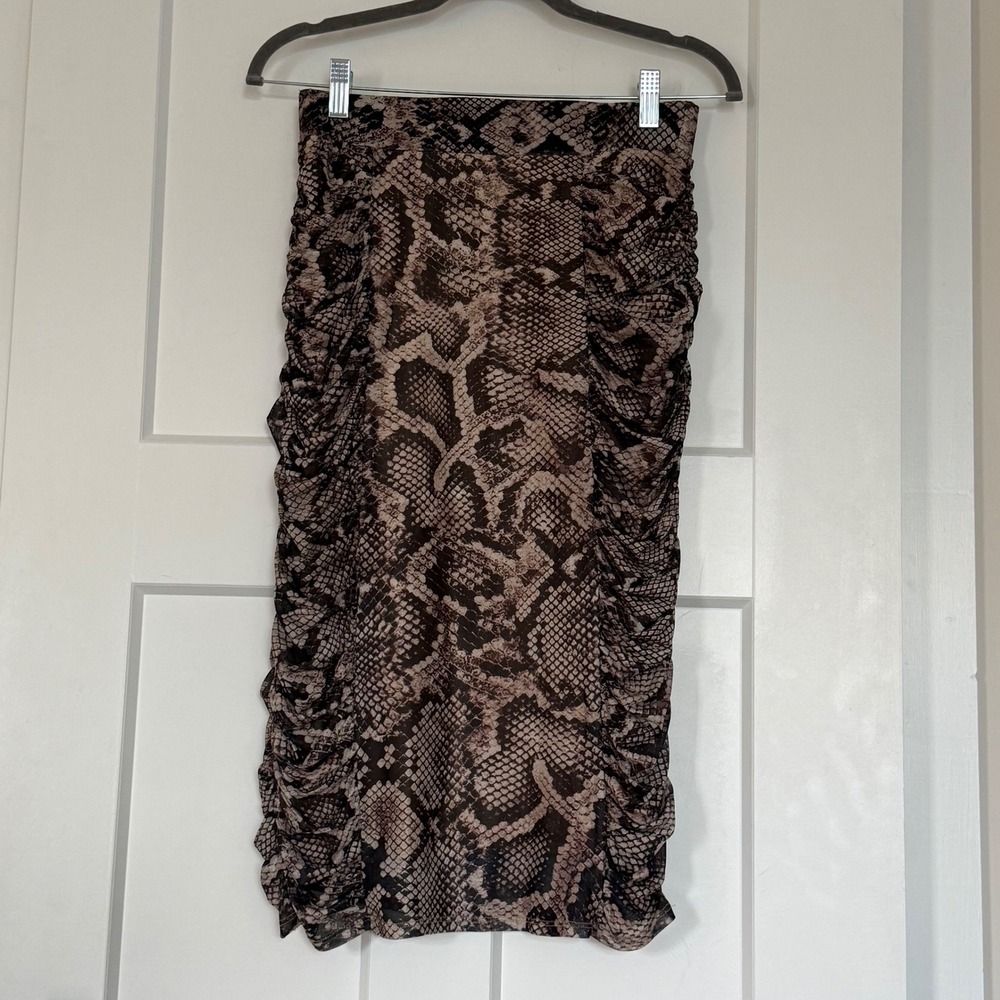 Cable & Gauge Snakeskin Ruched Bodycon‎ Skirt Stretch Lined Women's Small